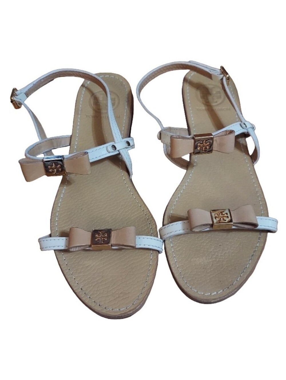 Tory Burch Kailey Bow Slingback Flat Leather Sandals In Color Iced Coffee/Bleach - Picture 2 of 15